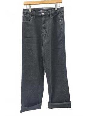 Black Cotton Yoga Jeans Straight Leg High Rise, Comfort Stretch Denim 33 Waist